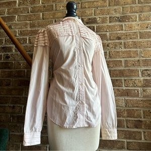 VTG 80s Retro NWT Light Baby Pink Ruffle Collar Striped Button Front Dress Shirt